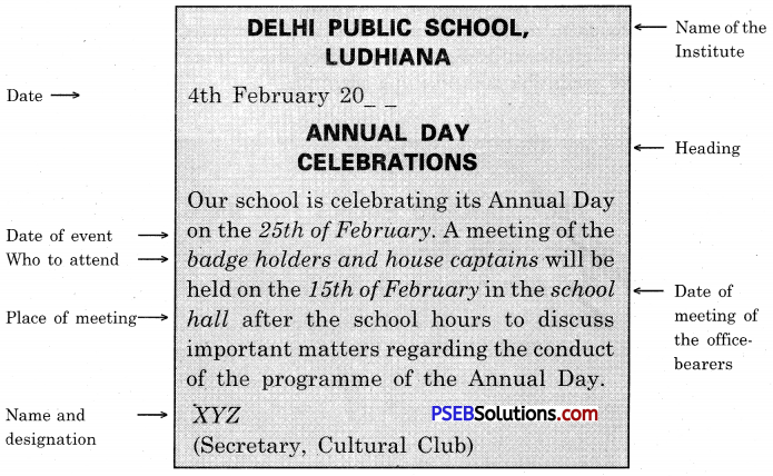 PSEB 11th Class English Notice Writing 1