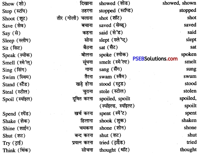 PSEB 6th Class English Grammar Verbs 11