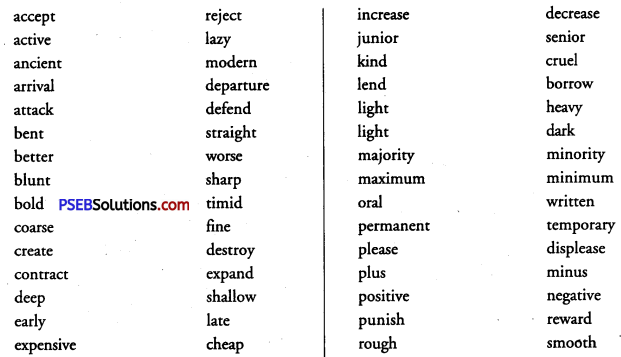 PSEB 9th Class English Vocabulary Antonyms 1